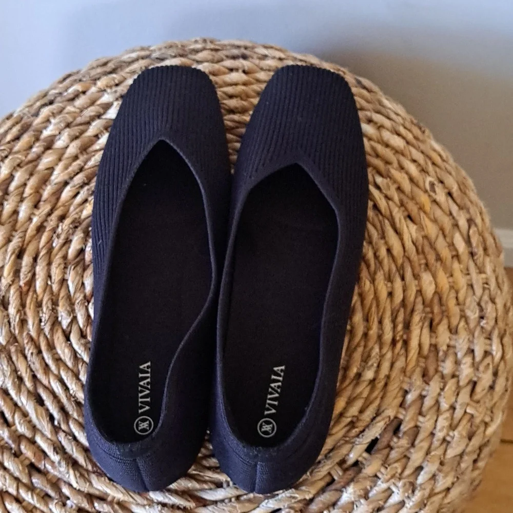 Vivaia Womens Margo Square‎ Toe Black Stretch Fabric Preppy Flats EU42/US10.5-11